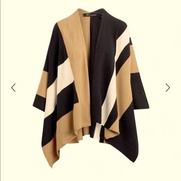 Parrish LA black/brown/ivory striped wrap NWOT - Picture 6 of 9